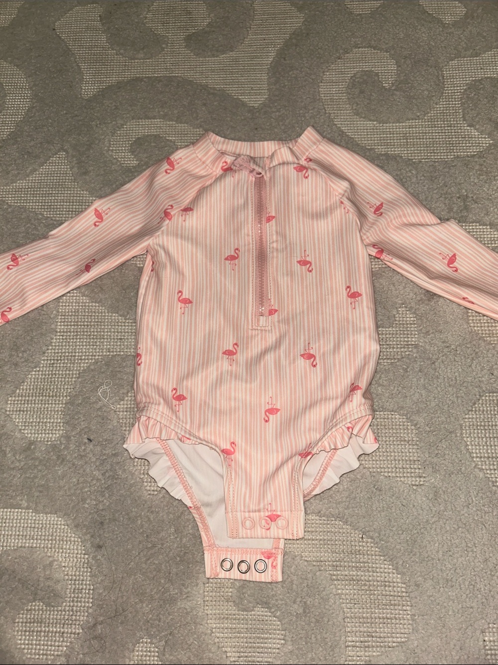 Infant girls 9m Pink Flamingo Stripe Long-Sleeve Baby Rashguard